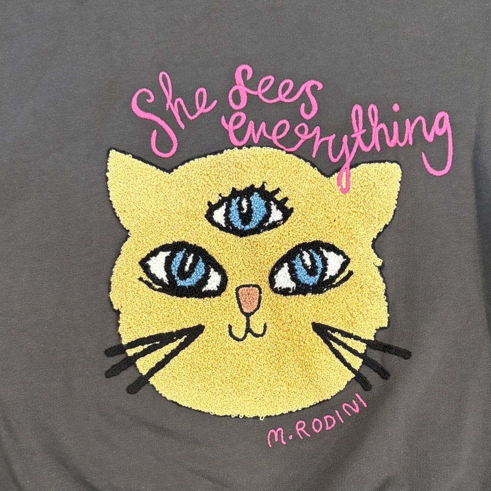 Mini Rodini Gray Sweatshirt with Yellow Cat Design - Picture 3 of 4